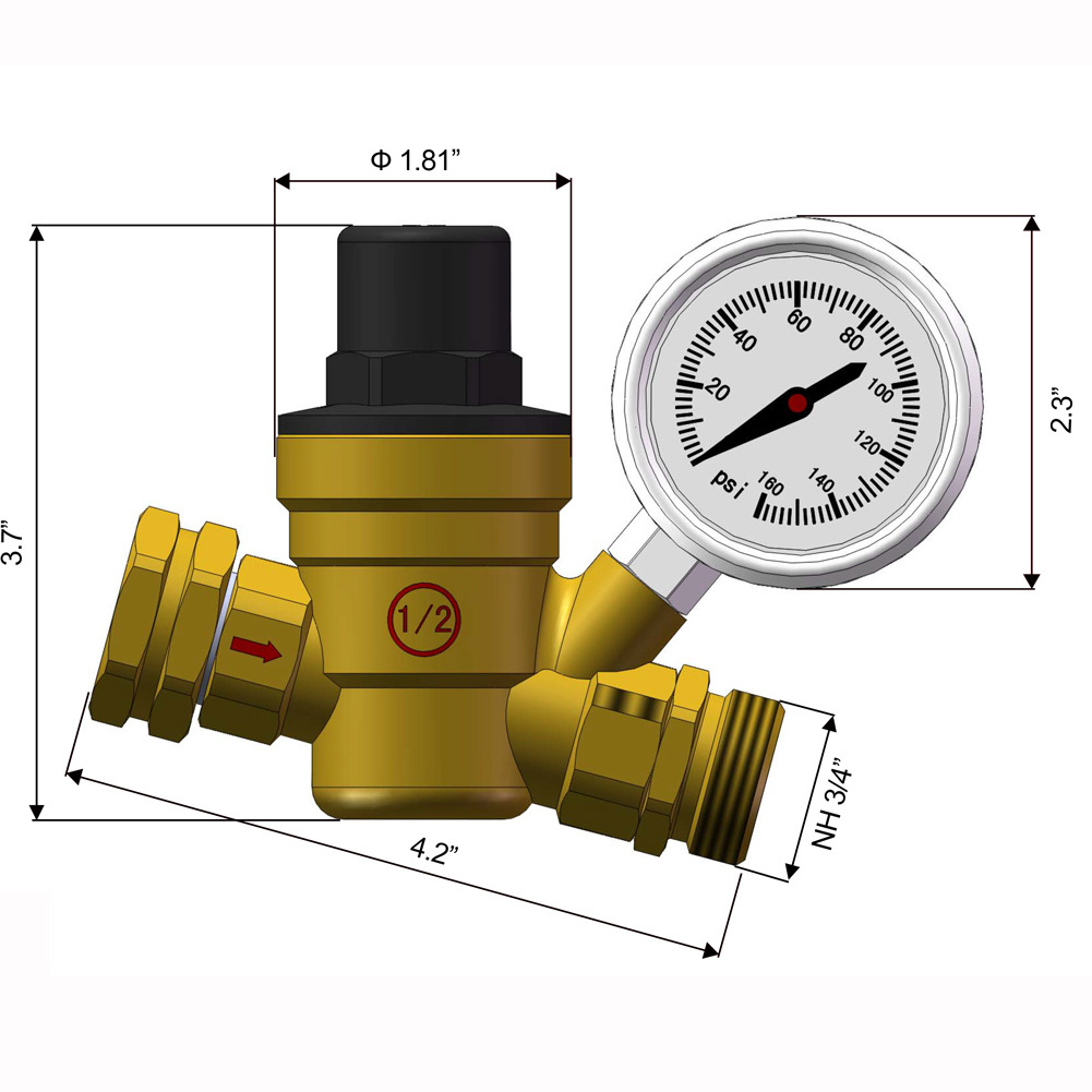 Kaibeili 3/4 inch Lead free Water Reducer for RV Adjustable Brass Water Pressure Regulator Valve