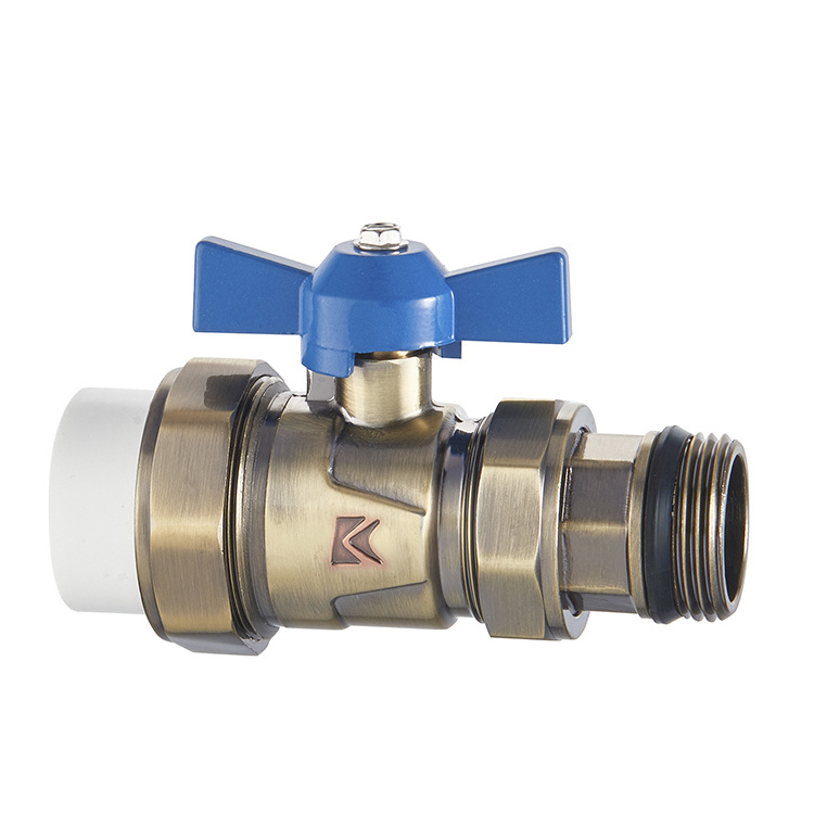 butterfly handle 2 way ptfe dn25 1inch true union ppr male thread water flow control mixing brass ball valve