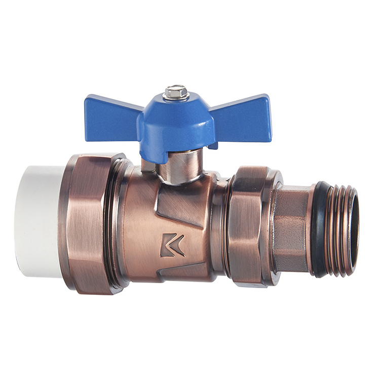 butterfly handle 2 way ptfe dn25 1inch true union ppr male thread water flow control mixing brass ball valve