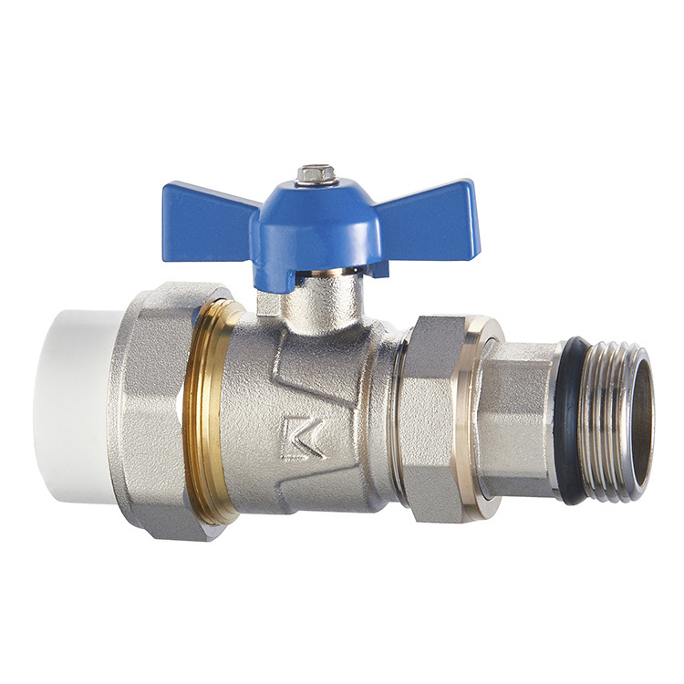 butterfly handle 2 way ptfe dn25 1inch true union ppr male thread water flow control mixing brass ball valve