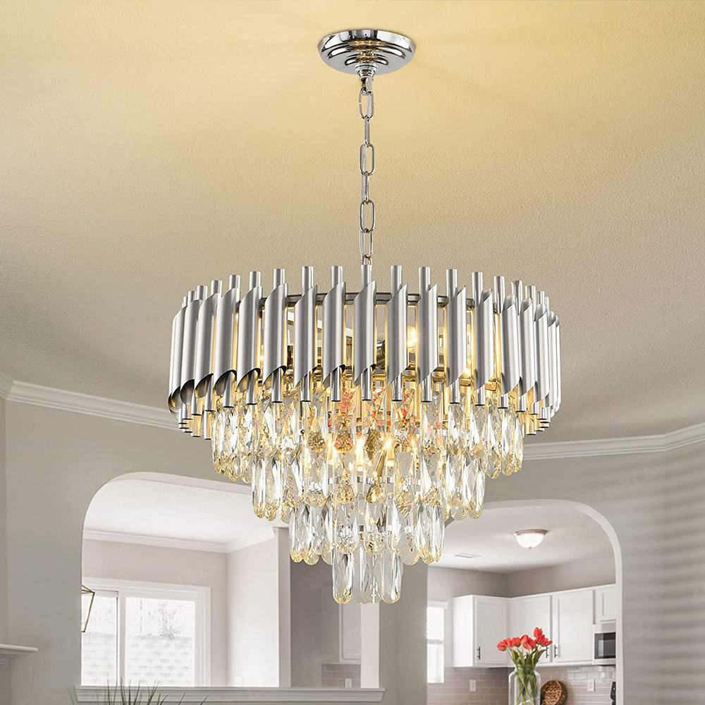 Luxury Modern K9 Crystal Round Chandelier Ceiling Lights Black Gold Fixtures 5 Tiers Pendant Lighting for Living Room Entryway