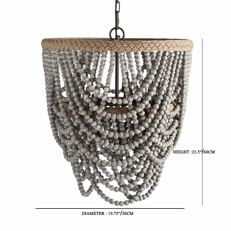 Wood Beaded Chandelier Antique hanging lamp  boho light fixture for Bedroom, Kitchen Island