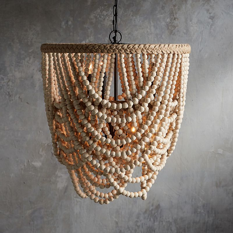 Wood Beaded Chandelier Antique hanging lamp  boho light fixture for Bedroom, Kitchen Island