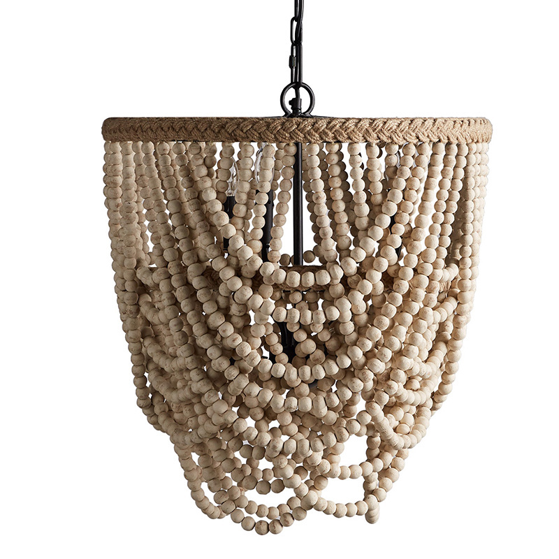 Wood Beaded Chandelier Antique hanging lamp  boho light fixture for Bedroom, Kitchen Island