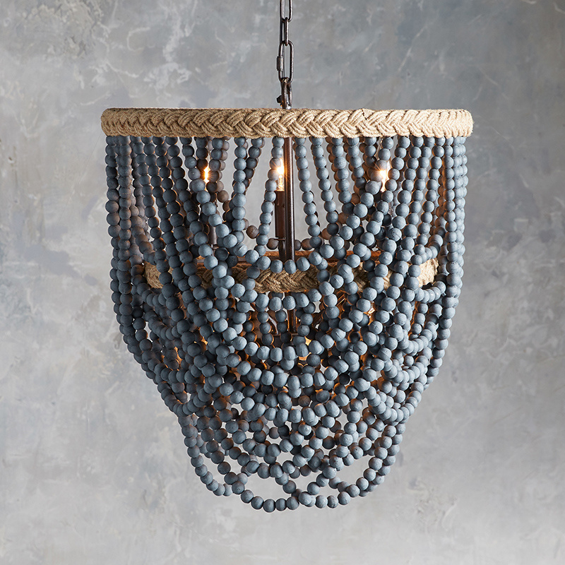 Wood Beaded Chandelier Antique hanging lamp  boho light fixture for Bedroom, Kitchen Island