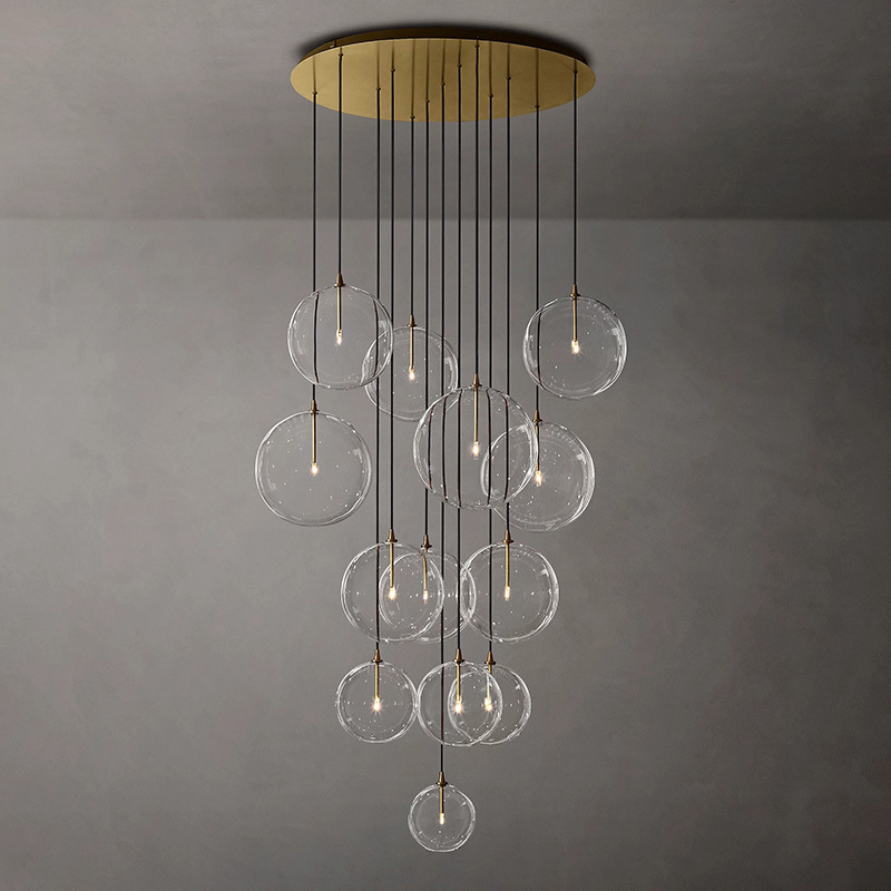 Long  Staircase Chandelier Pendant Light Modern  Hanging Clear Glass  Bubble Ball  Staircase Light