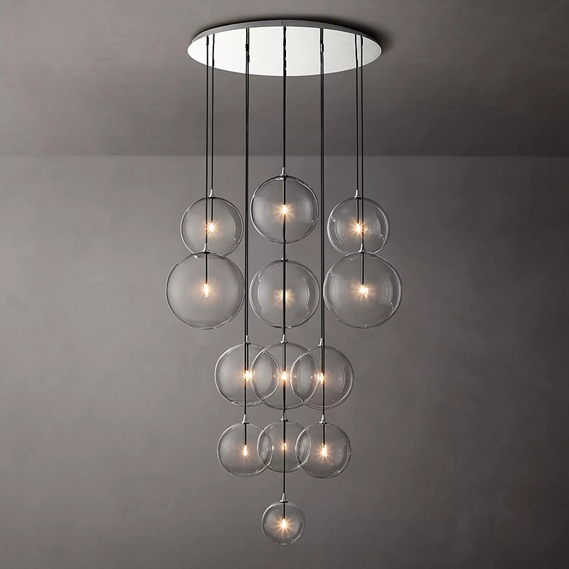 Long  Staircase Chandelier Pendant Light Modern  Hanging Clear Glass  Bubble Ball  Staircase Light