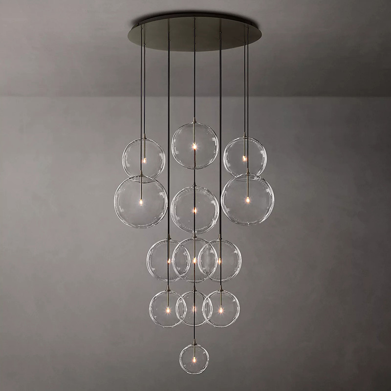 Long  Staircase Chandelier Pendant Light Modern  Hanging Clear Glass  Bubble Ball  Staircase Light