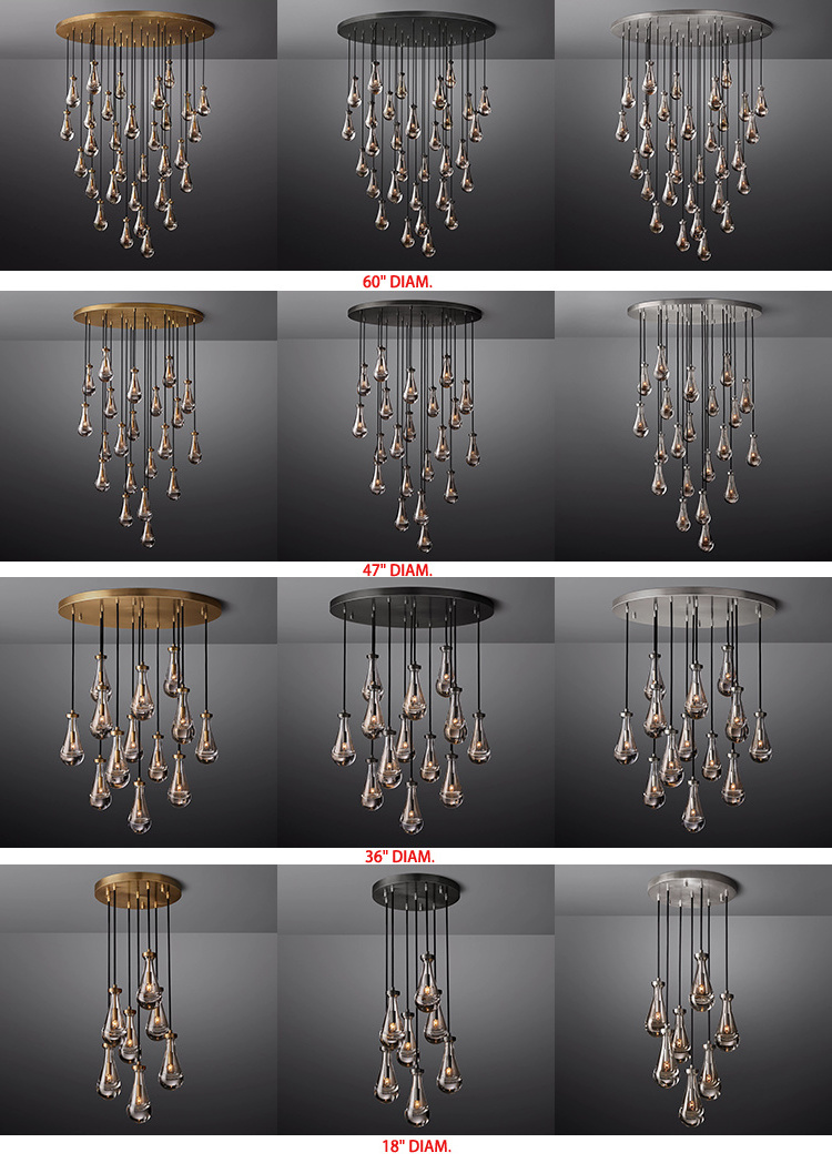 Stair restoration Crystal Raindrops Chandelier Lighting Round Large Pendant Light High Ceiling Luxury long Rain drop chandelier