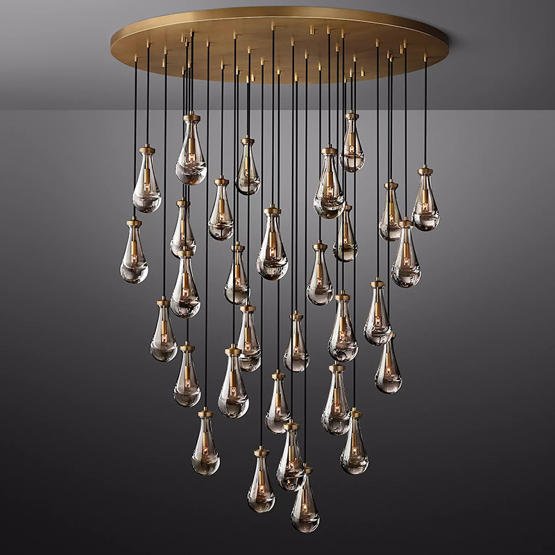 Stair restoration Crystal Raindrops Chandelier Lighting Round Large Pendant Light High Ceiling Luxury long Rain drop chandelier