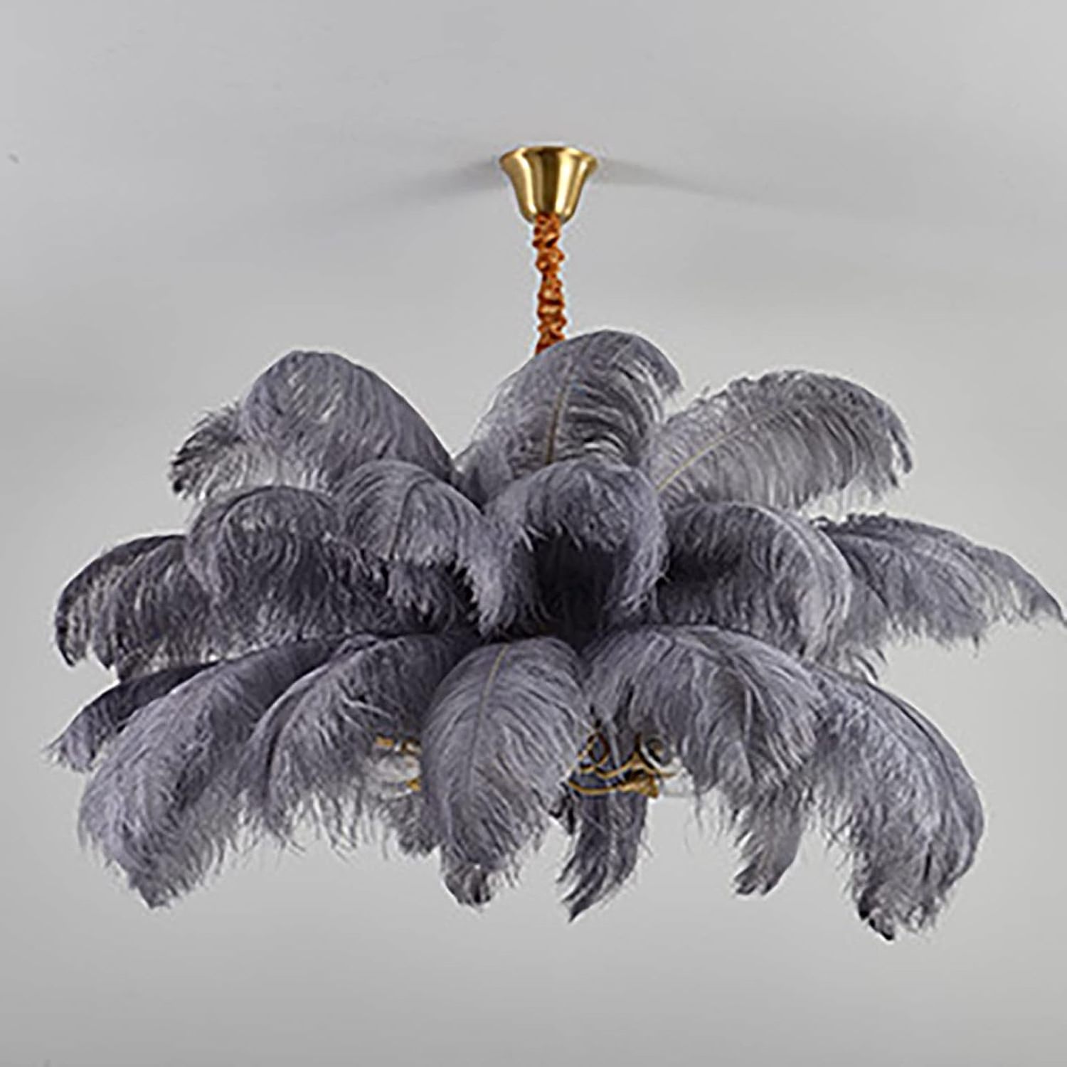 Modern luxury hanging pendant lamp black white pink ostrich green feather shaped foyer large  ostrich feathered chandelier light