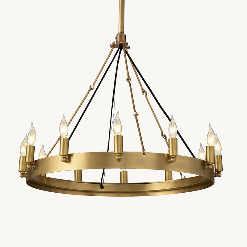 American Brass Pendant Lights Vintage Wagon Wheel  Chandelier LED Pendant Hanging Lighting Ceiling Fixtures