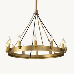 American Brass Pendant Lights Vintage Wagon Wheel  Chandelier LED Pendant Hanging Lighting Ceiling Fixtures