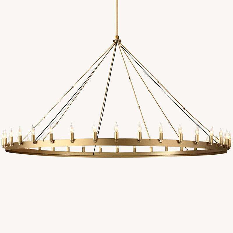 American Brass Pendant Lights Vintage Wagon Wheel  Chandelier LED Pendant Hanging Lighting Ceiling Fixtures