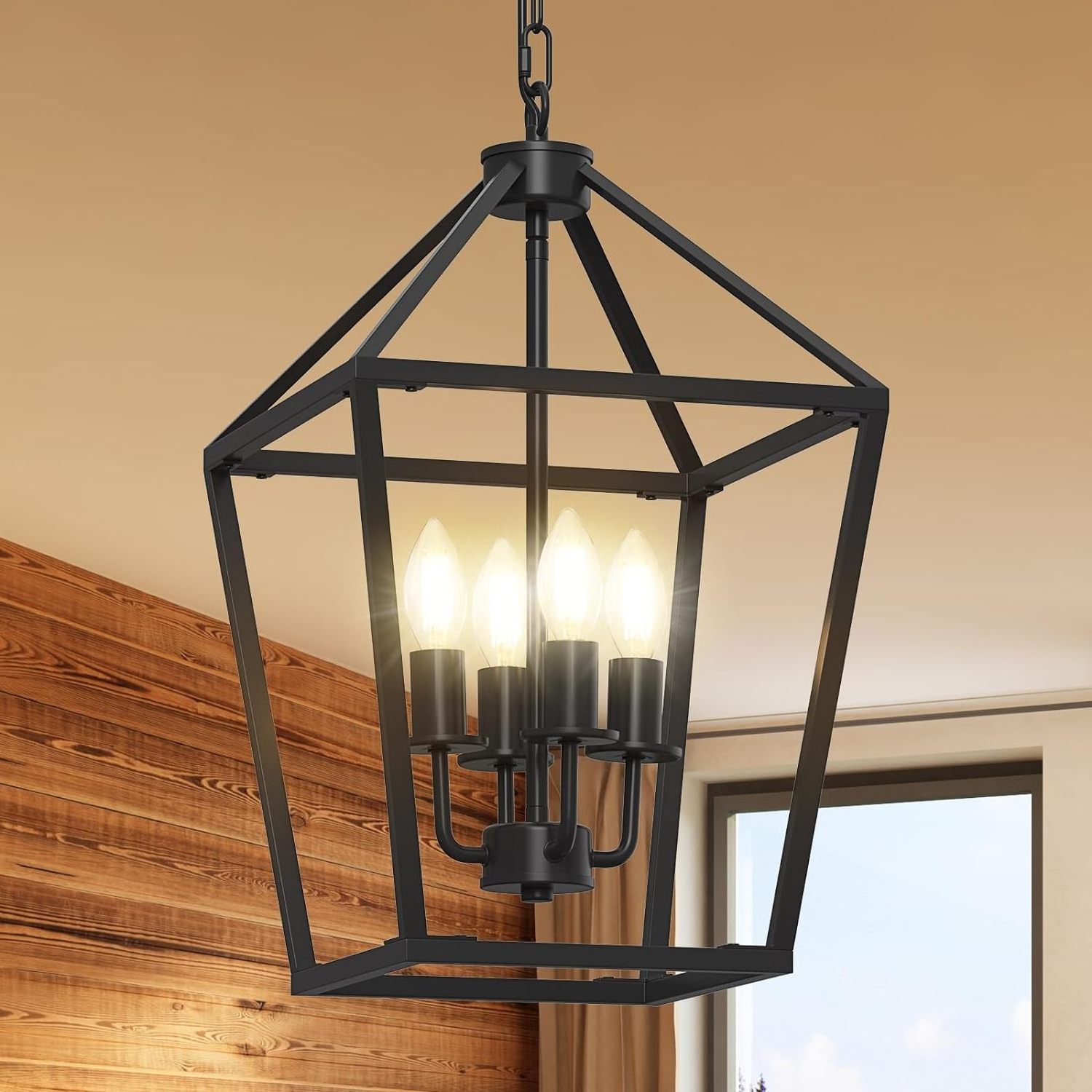 Home Decor American style retro industrial Metal Cage Lantern black kitchen island pendant hanging light lamp with chain