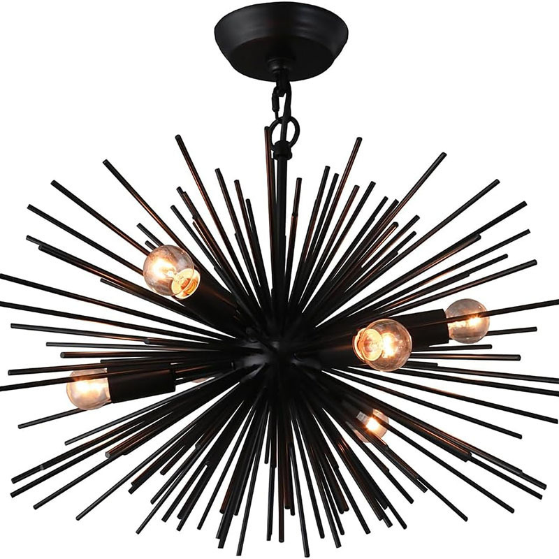 Modern Black Sputnik Chandelier Vintage Geometric Black  Lighting Fixture Farmhouse Chandelier for Dining Room Solid Metal