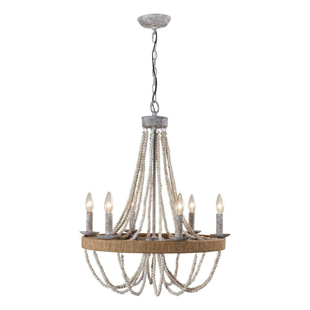 Luxury Chandelier Light Fixture Farmhouse Wood Ceiling Light  with Wood Bead Chain 6 Lights For Living Room Bedroom