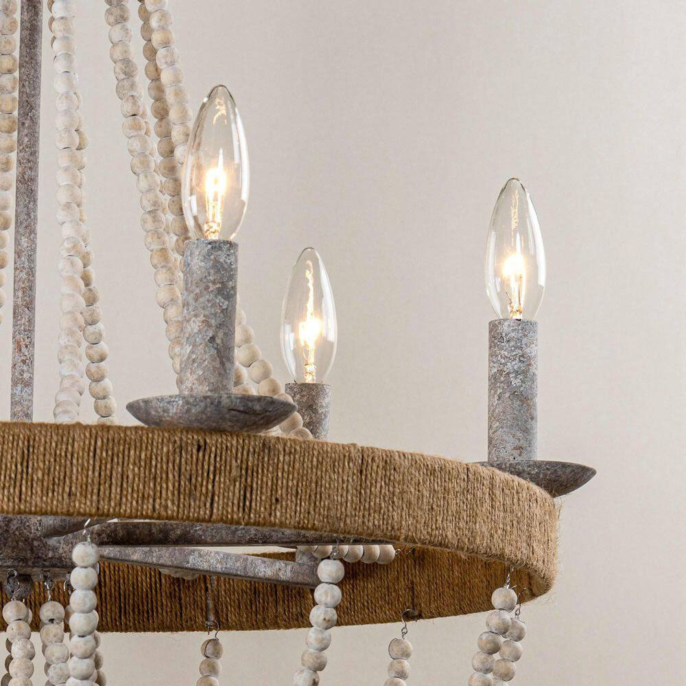 Luxury Chandelier Light Fixture Farmhouse Wood Ceiling Light  with Wood Bead Chain 6 Lights For Living Room Bedroom