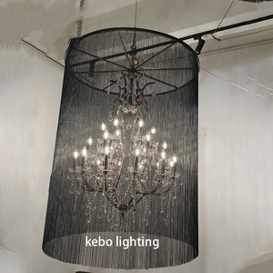 American Minimalist Retro Wrought Iron Chandelier With Curtain Rustic Restaurant Hanging Ceiling Light Fixture for Living Room