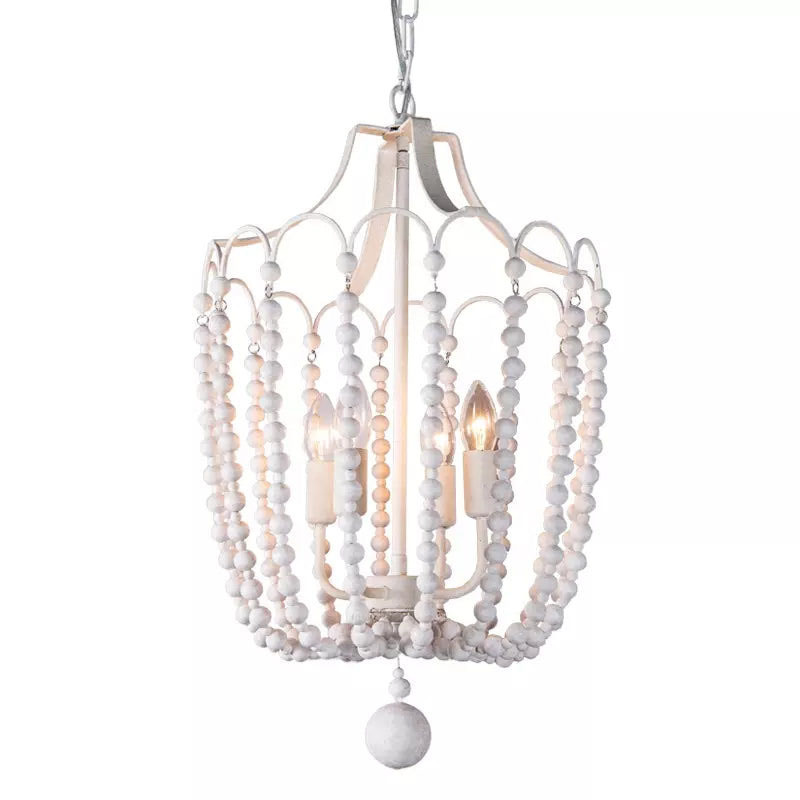 Bohemia Wood Beaded Chandelier Farmhouse Chandelier Lighting Fixtures Rustic White Finish Pendant Light for Living Room Entryway