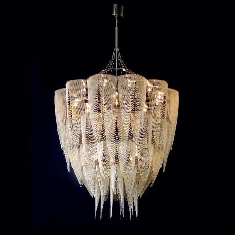 Luxury Dinning mid century chandelier  Metal wire mesh Modern Large Postmodern Decoration Aluminum chain tassel Chandeliers