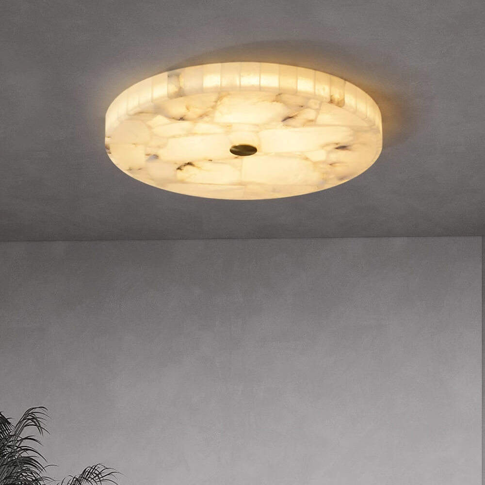 Spanish copper marble bedroom ceiling lamp luxury room round balcony lamp brass alabaster chandelier ceiling light Flush Mount