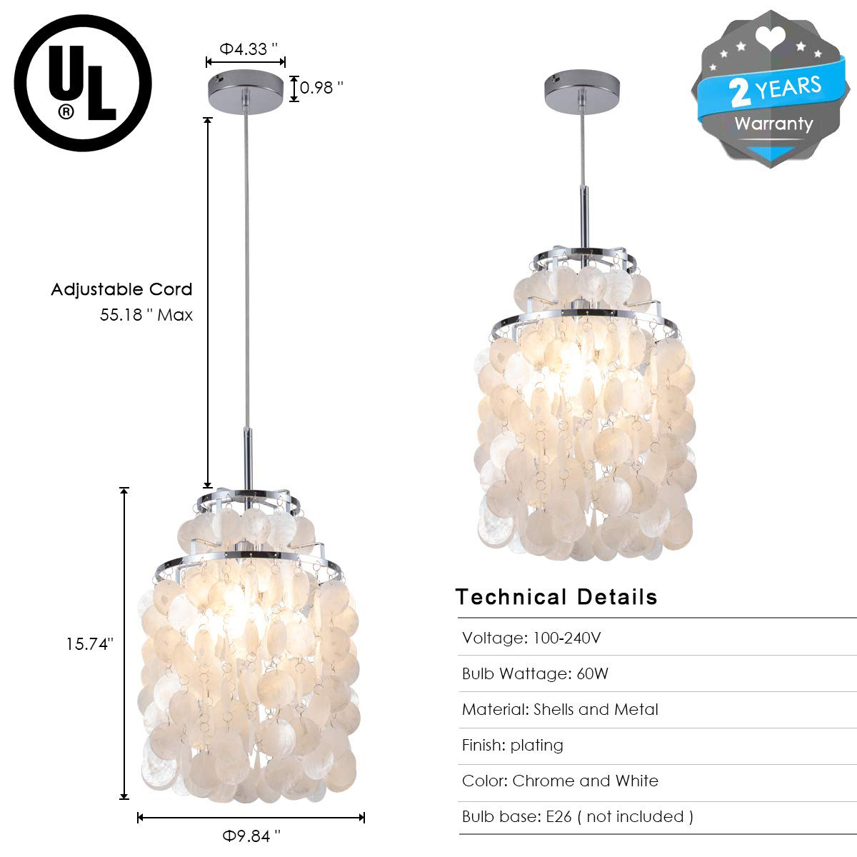 Modern Capiz Pendant Light  Beach Contemporary Mini Hanging  Ceiling Shell Lighting for Dining Bedroom  Kitchen Island