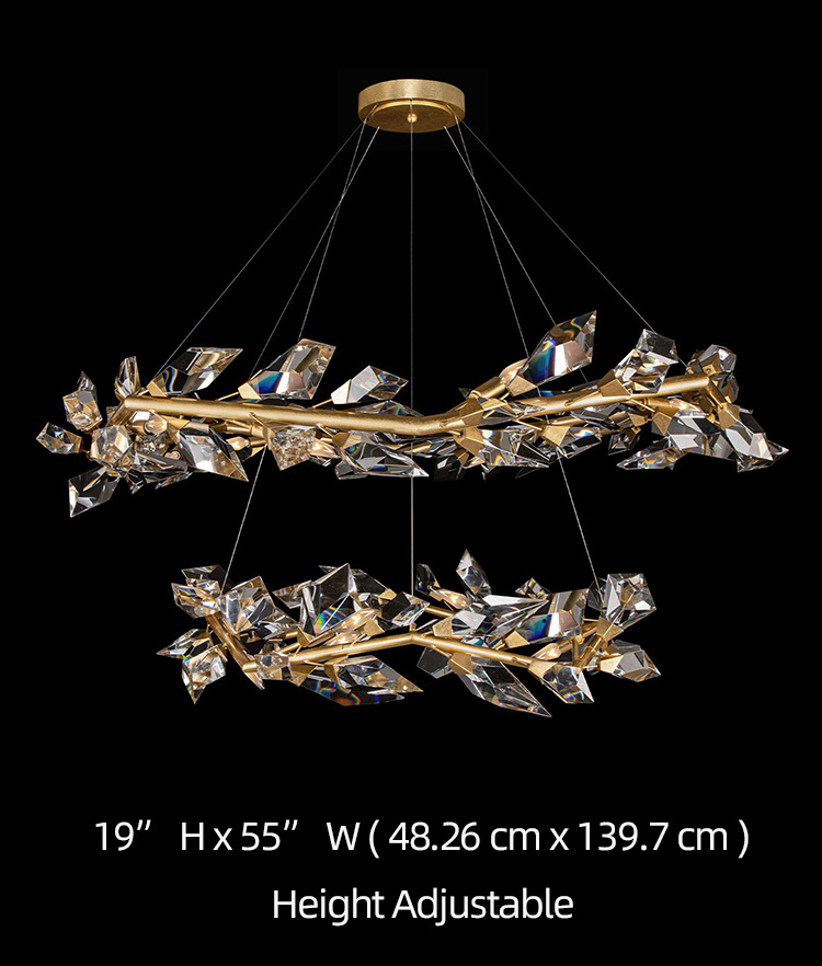 Modern Art Deco Tulip All Crystal Linear Pendant Ceiling Hanging Light Chain Chandelier With Leaves For Duplex