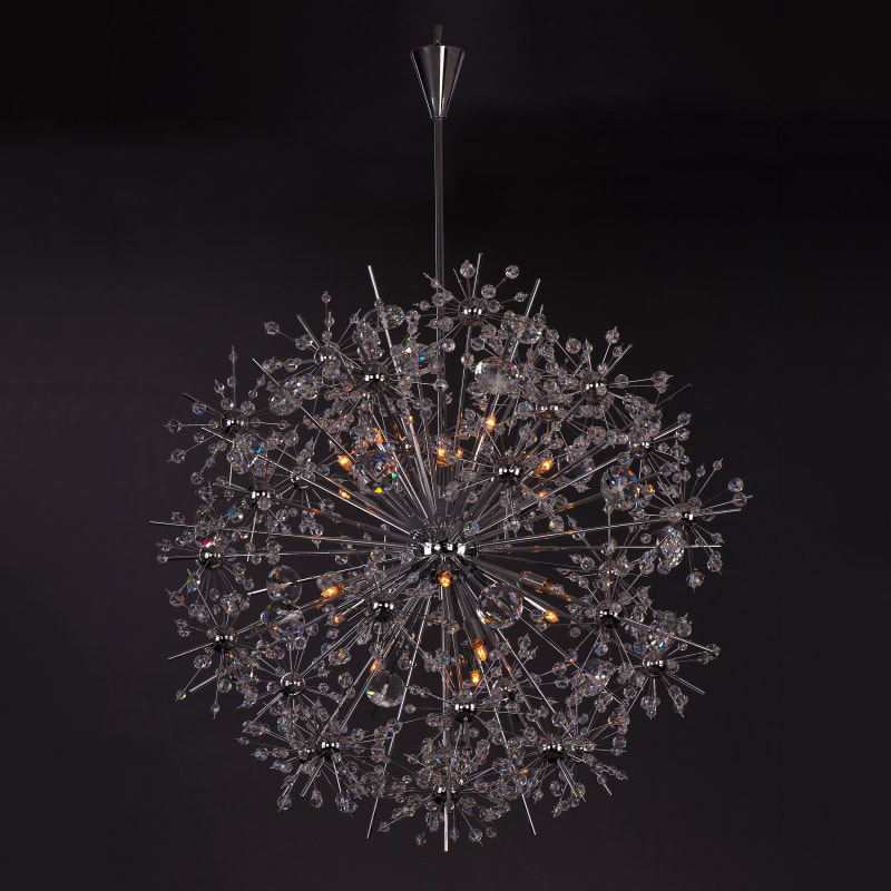 Modern Crystal Chandelier, Firework Dandelion Sputnik Chandelier Light Fixture Chrome Pendant Lighting for Dining Room, Bedroom