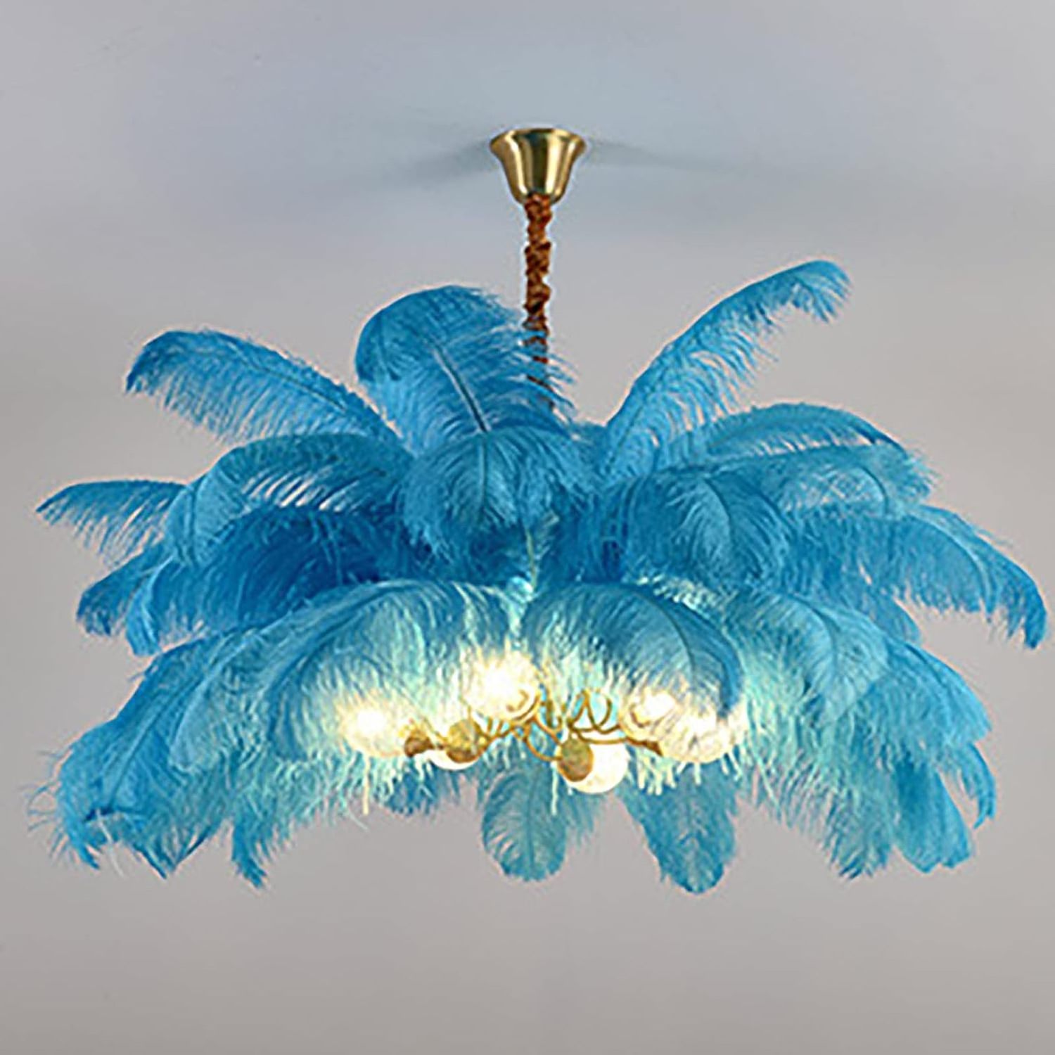 Art Romantic Creative Hanging Chandelier Ostrich Feather Ceiling Shade Modern Ostrich Feather Chandelier Pendant Lamp