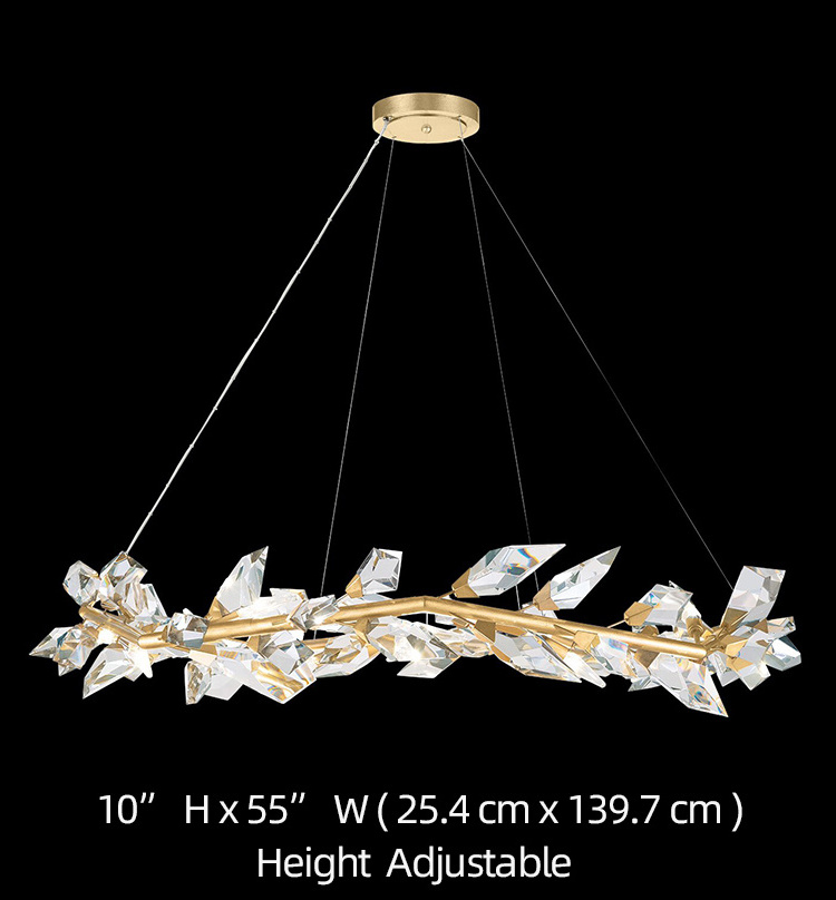 Modern Art Deco Tulip All Crystal Linear Pendant Ceiling Hanging Light Chain Chandelier With Leaves For Duplex