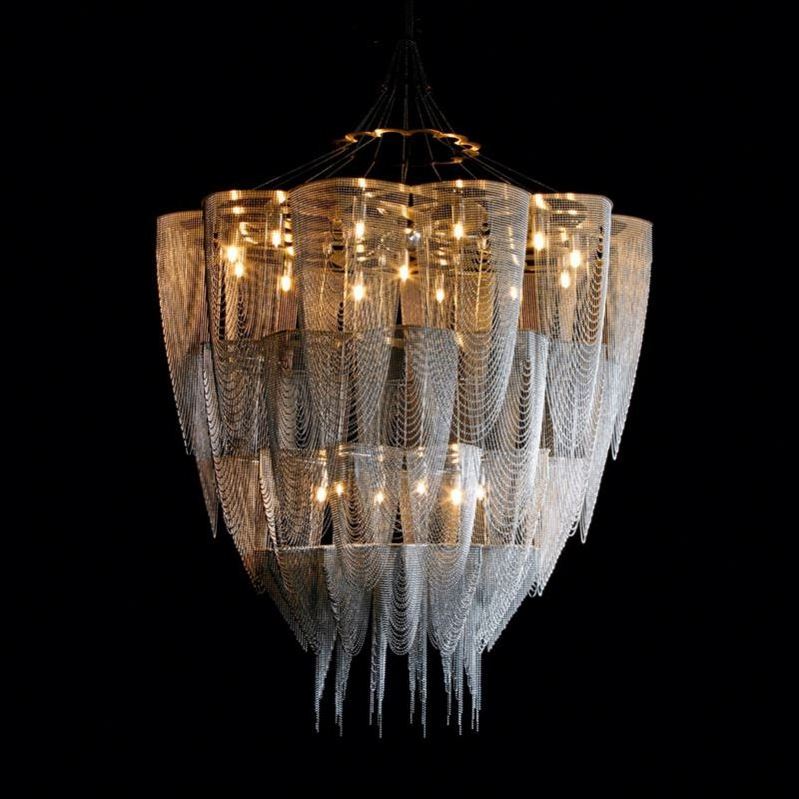 Luxury Dinning mid century chandelier  Metal wire mesh Modern Large Postmodern Decoration Aluminum chain tassel Chandeliers