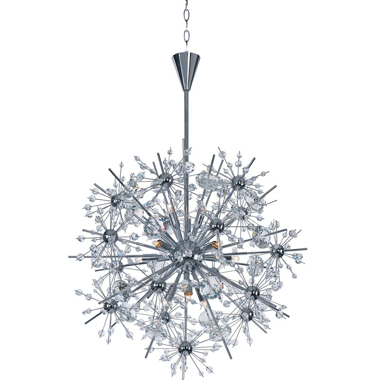 Modern Crystal Chandelier, Firework Dandelion Sputnik Chandelier Light Fixture Chrome Pendant Lighting for Dining Room, Bedroom