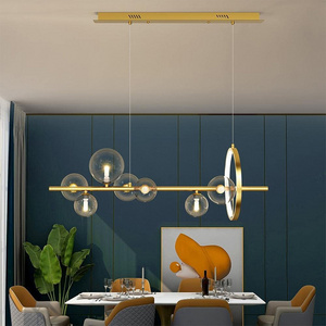 Modern Linear Kitchen Island Light Gold Chandelier with Glass Globe Shade Pendant Light Fixtures for Dining Room Living Room