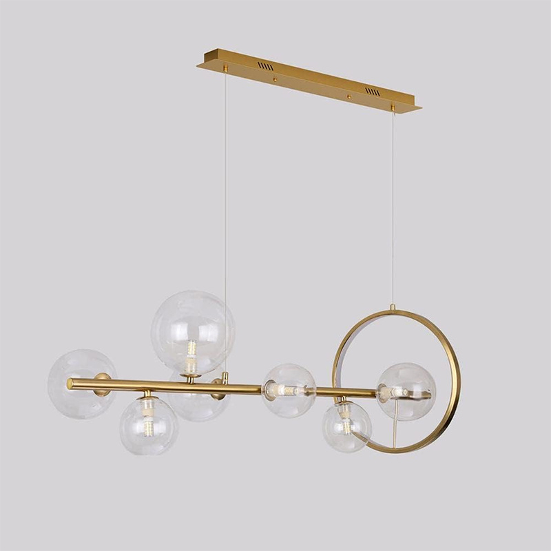 Modern Linear Kitchen Island Light Gold Chandelier with Glass Globe Shade Pendant Light Fixtures for Dining Room Living Room