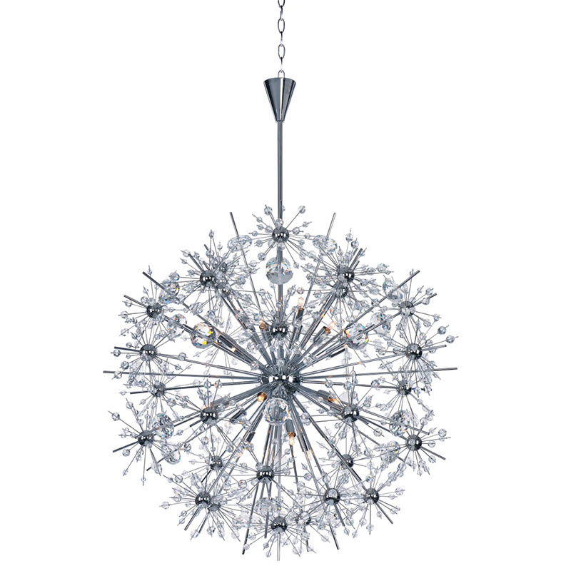 Modern Crystal Chandelier, Firework Dandelion Sputnik Chandelier Light Fixture Chrome Pendant Lighting for Dining Room, Bedroom