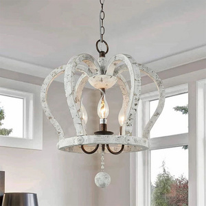 Crown Chandelier 3-Light Wood Chandelier  Modern for Living Room Farmhouse Light fixtures Antique and Rusty Gold Finish