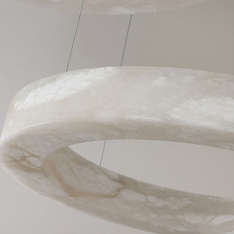 Modern Living Room Pendant Light Natural Marble Calcite Ring Two Tier Alabaster Chandelier Fixture for Living Room