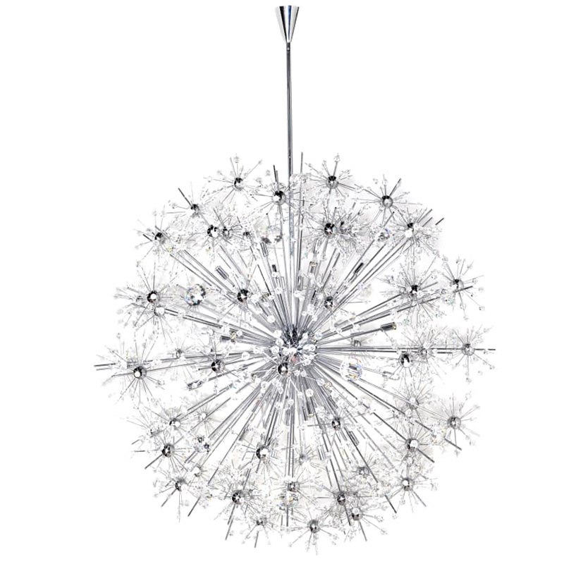 Modern Crystal Chandelier, Firework Dandelion Sputnik Chandelier Light Fixture Chrome Pendant Lighting for Dining Room, Bedroom