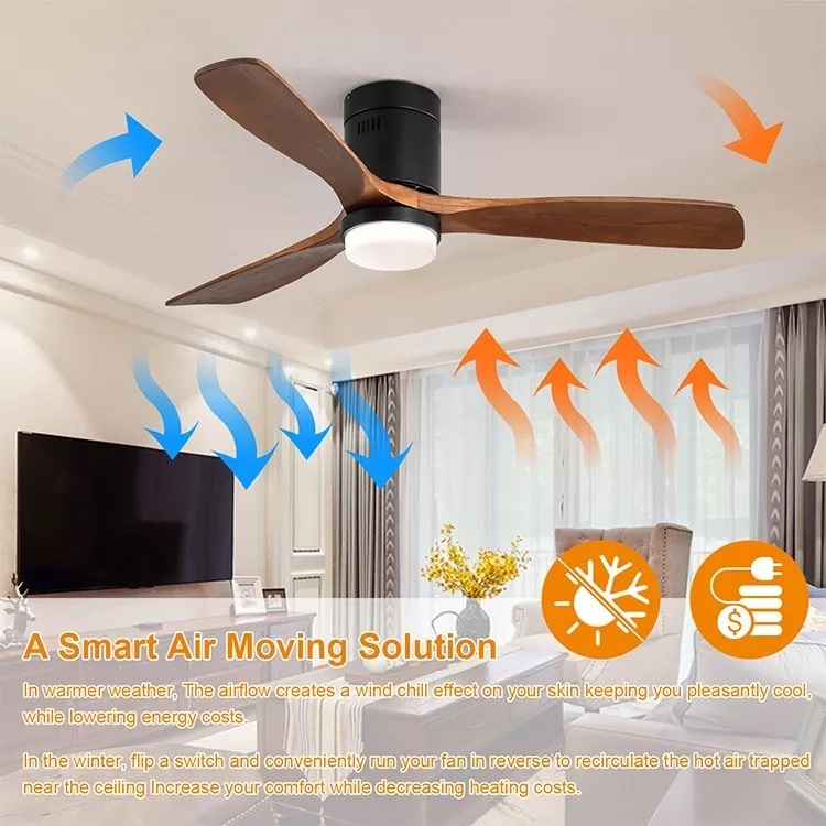 52 Inch Colorful Flushed Mounted Remote Control Indoor Lighting Ceiling Fan With Light