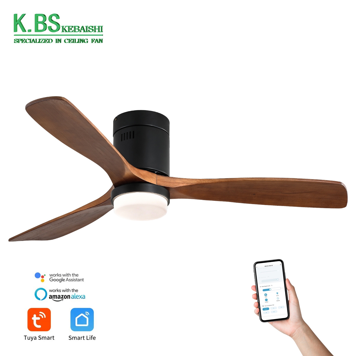 52 Inch Colorful Flushed Mounted Remote Control Indoor Lighting Ceiling Fan With Light