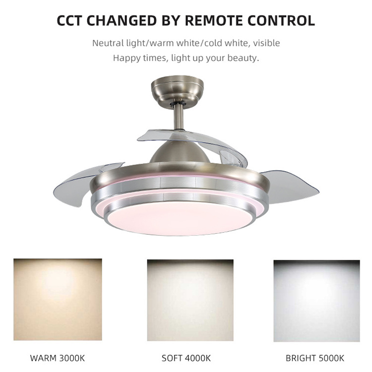 42 Inch Family Expenses Iron ABS Remote Control Decorative Indoor Retractable Fan Led Ceiling Light