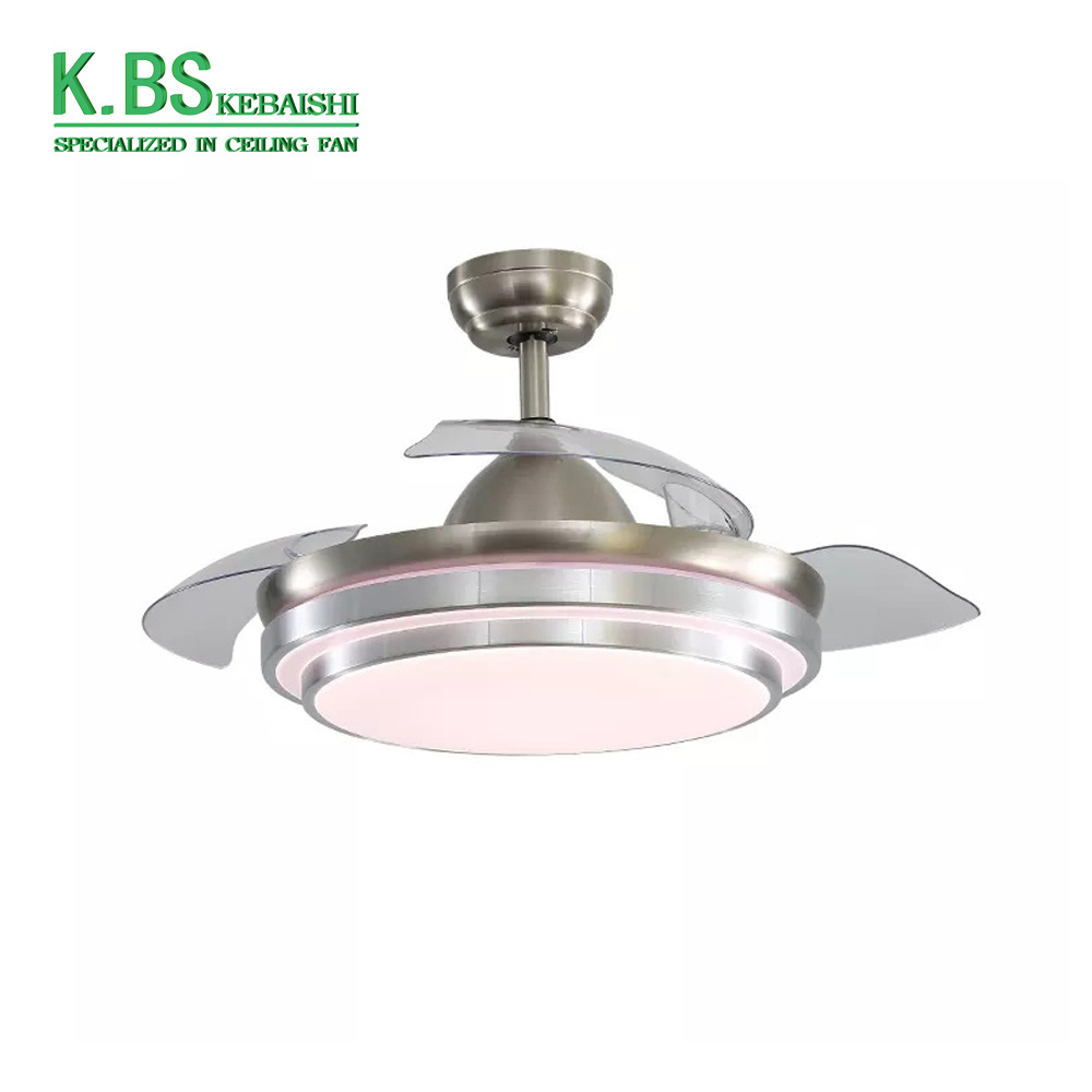 42 Inch Family Expenses Iron ABS Remote Control Decorative Indoor Retractable Fan Led Ceiling Light