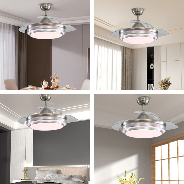 42 Inch Family Expenses Iron ABS Remote Control Decorative Indoor Retractable Fan Led Ceiling Light