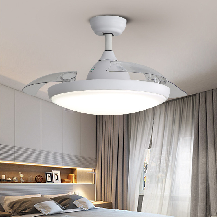 Modern 42 Inch Remote Control Retractable Invisible 3 Blade Led Ceiling Light With Fan