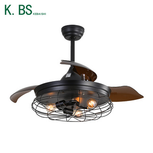 Kitchen Living Room Remote Control Invisible 4 Blade Retractable Modern Led Ceiling Light With Fan