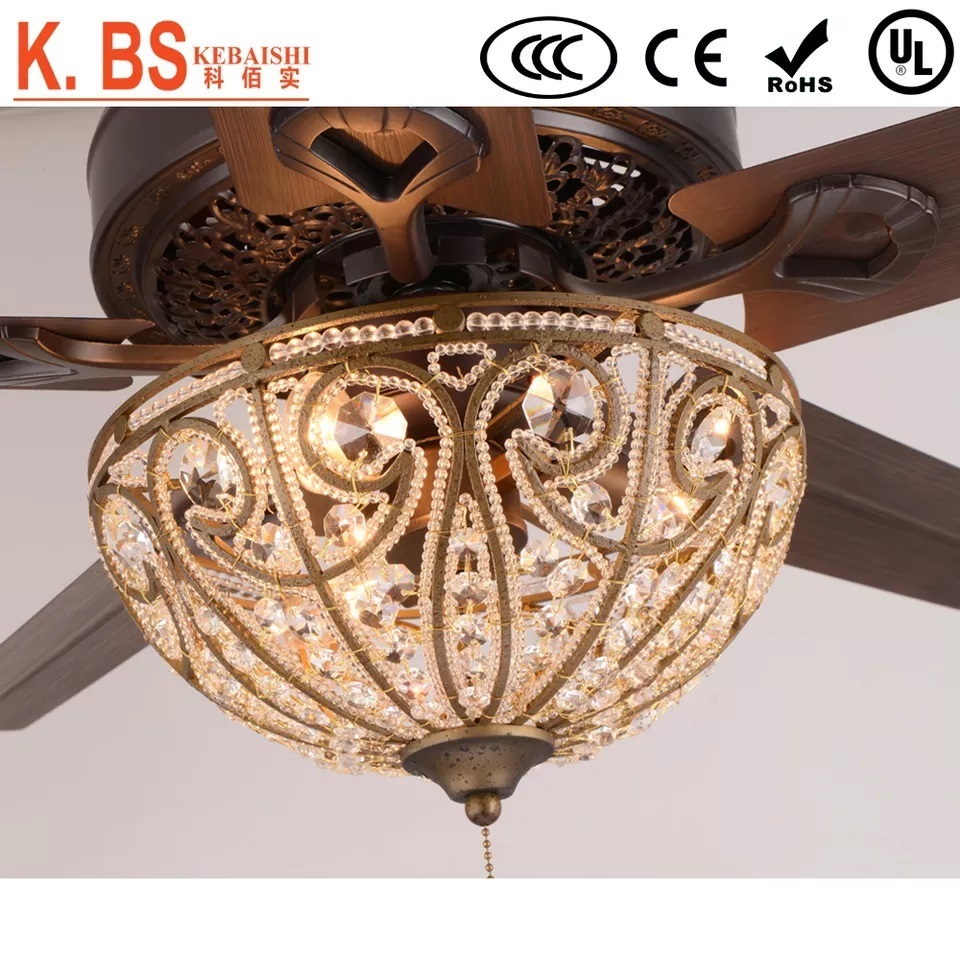 Perfect Painting Decorative Lighting Crystal Chandelier Pendant Pull Chain Ceiling Fans With Crystal Light