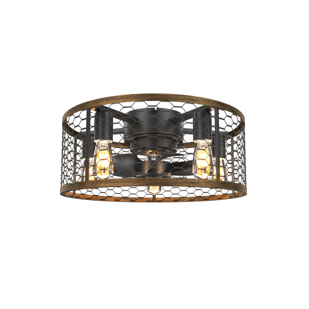 New Design Living Room Dimmable 20 Inch Flush Mount Remote Control Caged Led Ceiling Light With Fan