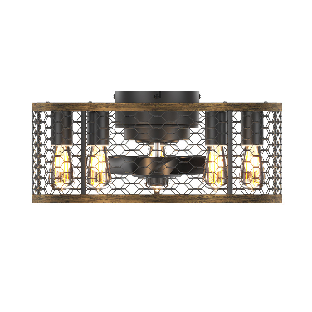 New Design Living Room Dimmable 20 Inch Flush Mount Remote Control Caged Led Ceiling Light With Fan