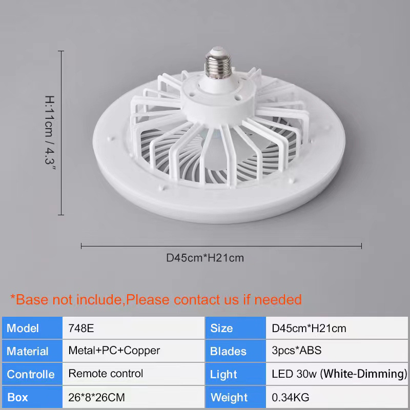 Farmhouse Kitchen Mini Dimmable 3 Wind Speeds Remote Control Enclosed E27 Bulb Socket Fan Ceiling Fan With Light